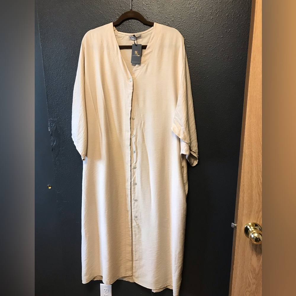 Neutral Beige Button-Front Long Shirt Dress